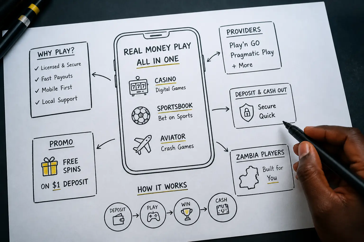 SpinCity Zambia Real Money Casino and Sportsbook visual guide for SpinCity Casino